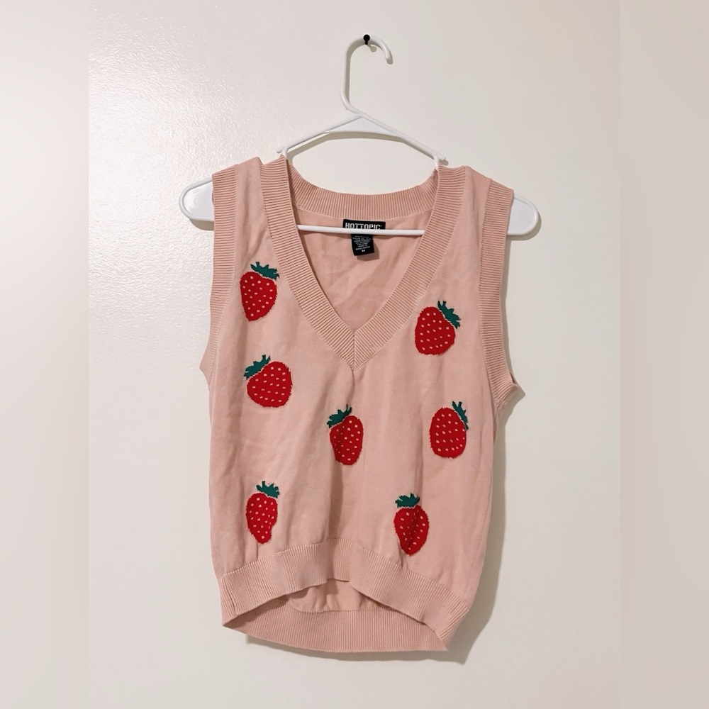 Hot Topic Pink Strawberry Girls Sweater Vest